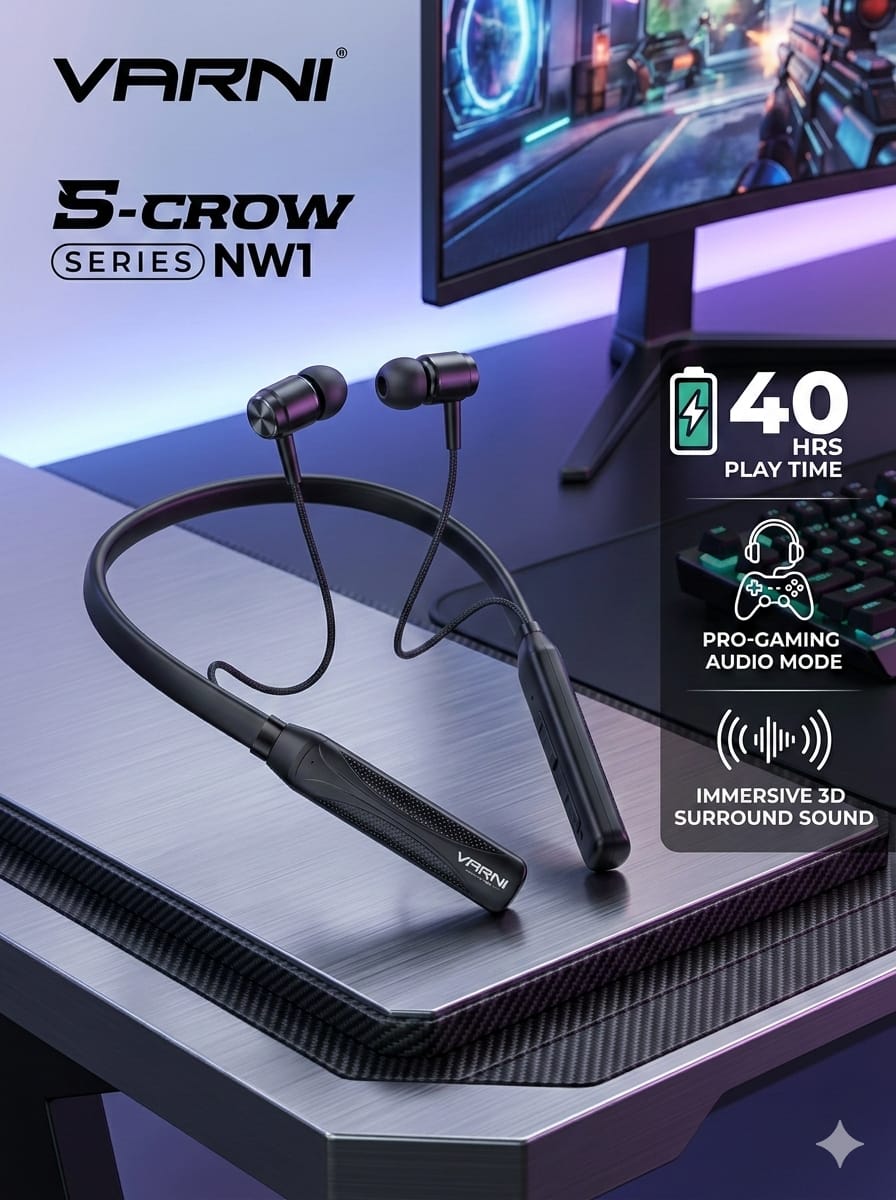 Varni S-Crow NW1 Wireless Neckband | up to 40 Hrs Playtime & 3D Sound
