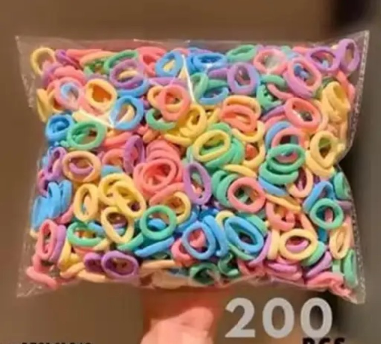 Baby Ruber Bands for Girls and Kids Soft Premium cotton Mini hair Elastic Ruber Bands Stretchable No damage Non slip Small Ponitail holders Tiny Hairbands (pack of 200 pcs)